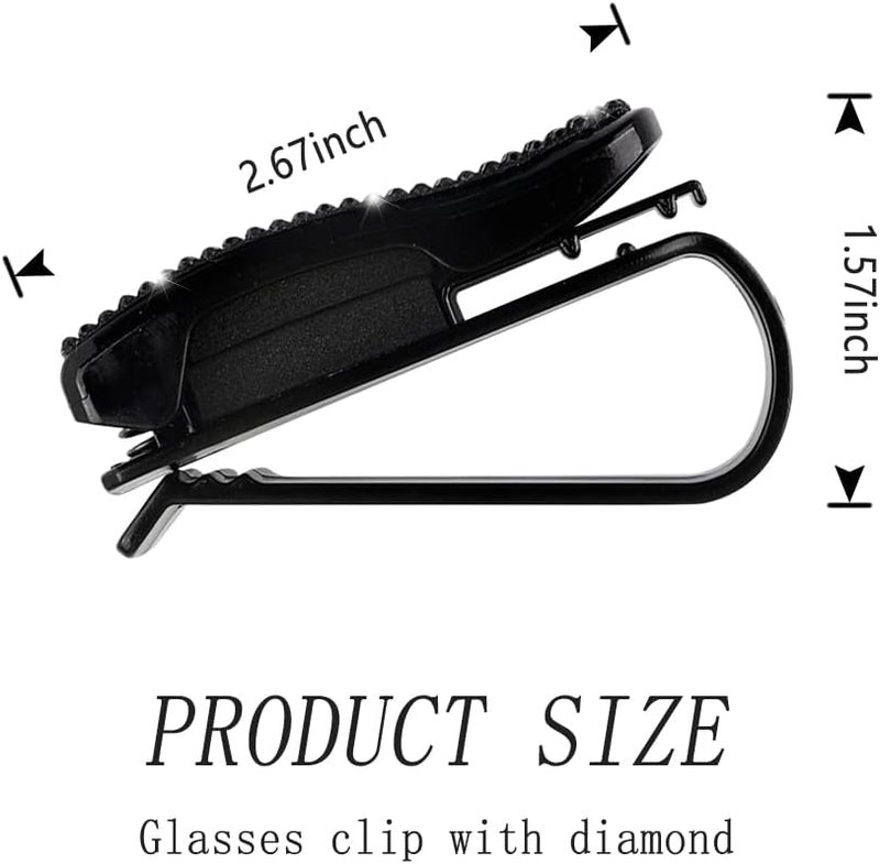 Turcee Set of 2 Bling Rhinestone Car Sun Visor Glasses Holders with Anti-Scratch Sponge,Car Decoration for Women Girls,Ticket Card Clip Visor Organizer,Universal Rhinestone Auto Accessories (Black-2pcs) - Image 2